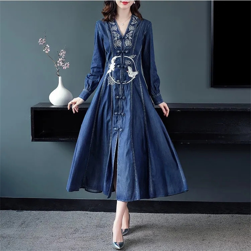 فستان دينيم بأكمام طويلة بتصمي - مراجعة Ethnic Fashion Design وسعره